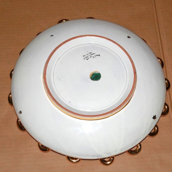 Vintage estate platter bowl majolica MICA ITALY gold loop trim floral design - Picture 3 of 7